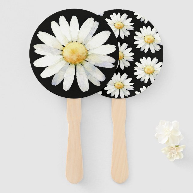 Éventail Marguerites à points jaunes (Devant et derrière)