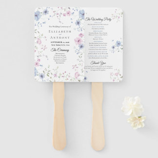 Éventail Mariage aquarelle floral rose et bleu poussière
