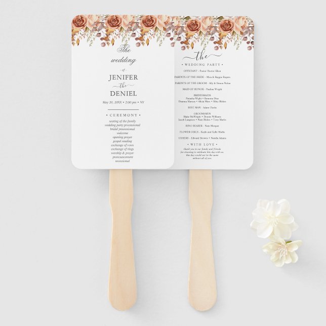Éventail Mariage Bohème Champêtre Rustique de Feuilles d'Au (Devant et derrière)