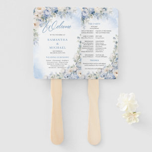 Éventail Mariage Boho Elegant Dusty Blue et Fleurs d'ivoire