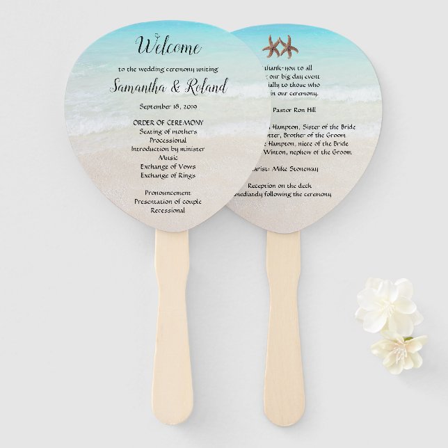 Éventail Mariage By the Sea Starfish Programmes de fans (Devant et derrière)