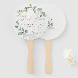 Éventail Mariage Calligraphié Or Eucalyptus Rustique