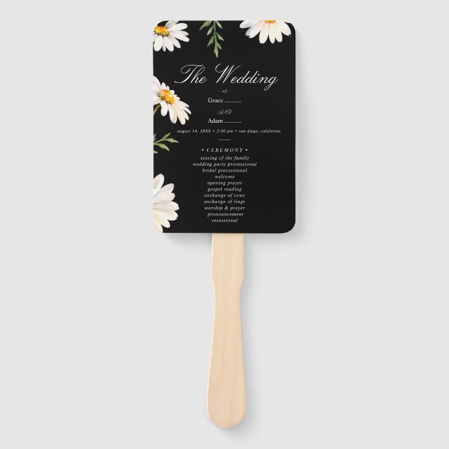 Éventail Mariage Camomille Noir (Devant)