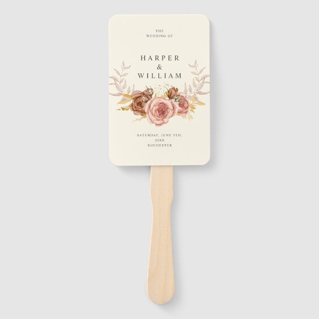 Éventail mariage champagne roses douces roses (Devant)