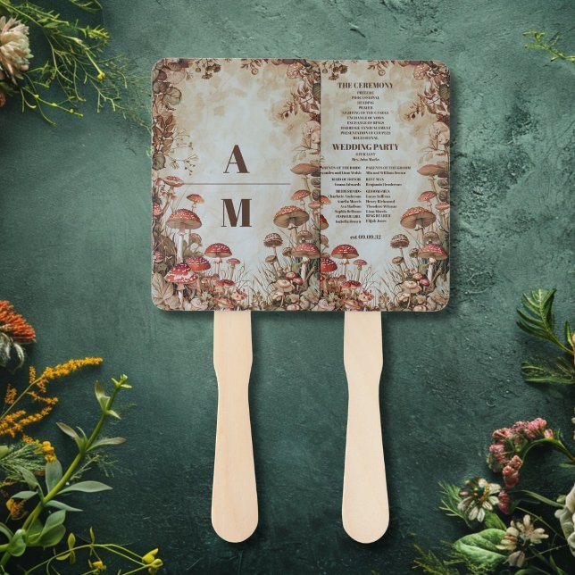Éventail Mariage champêtre à l'aquarelle de champignons en  (Créateur téléchargé)