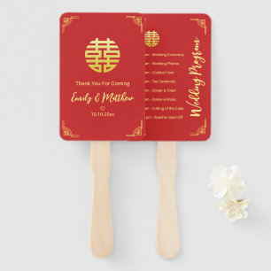 Éventail Mariage chinois cadre doré double xi programme
