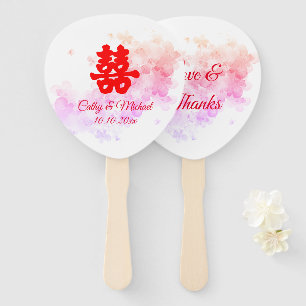 Éventail Mariage chinois rouge aquarelle cerisier en fleurs