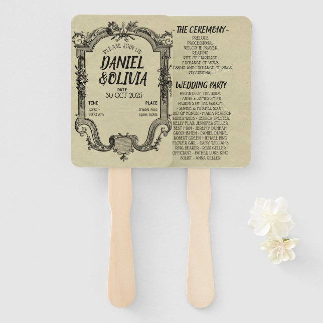 Éventail Mariage classique Vintage vert noir (Devant et derrière)