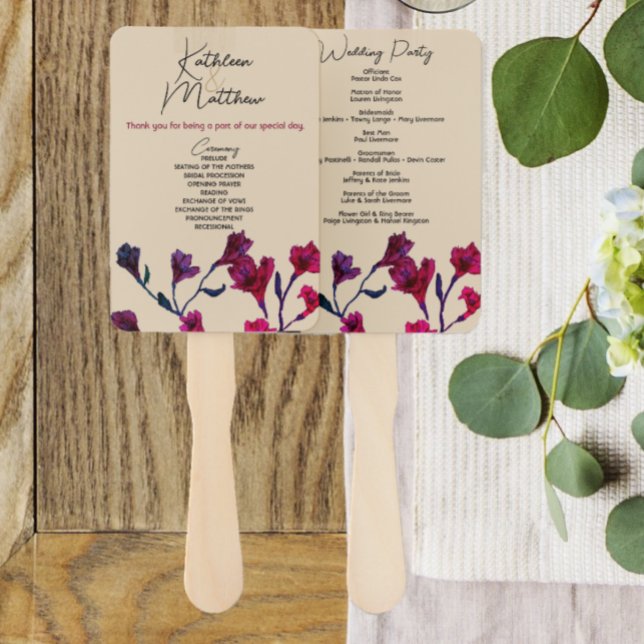 Éventail Mariage d'aquarelle florale de Bourgogne (Créateur téléchargé)