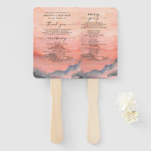 Éventail Mariage d'aquarelle Sunset Mountain Rustic