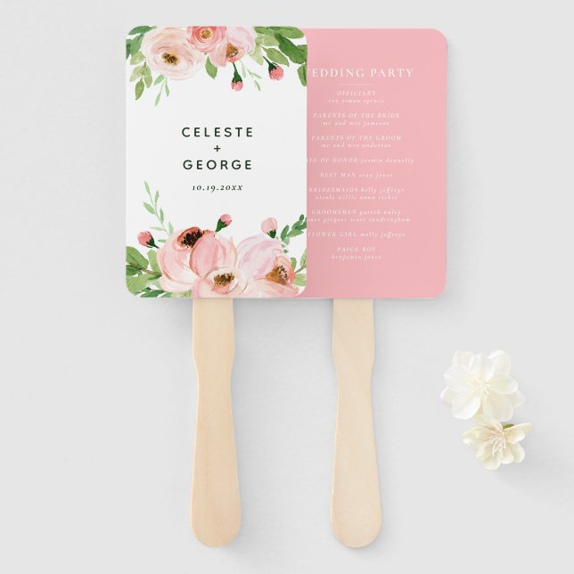 Éventail Mariage de couronnes à fleurs rose pâle (Devant et derrière)