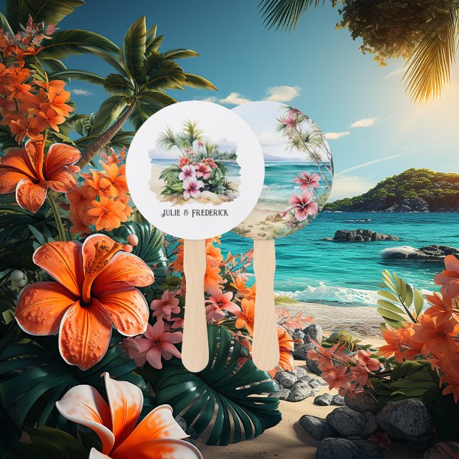 Éventail Mariage de destination des Caraïbes Watercolor (Caribbean Wedding)