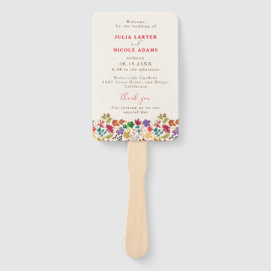 Éventail Mariage de fleurs de prés pourpre jaune moutarde d