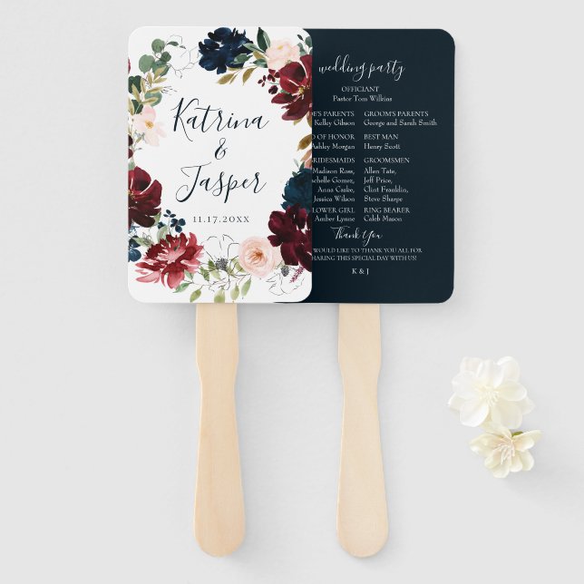 Éventail Mariage de la couronne de fleurs de la marine de B (Devant et derrière)