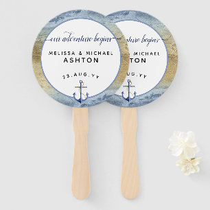 Éventail mariage de l'événement #Nautical Navy Blue Gold Wa