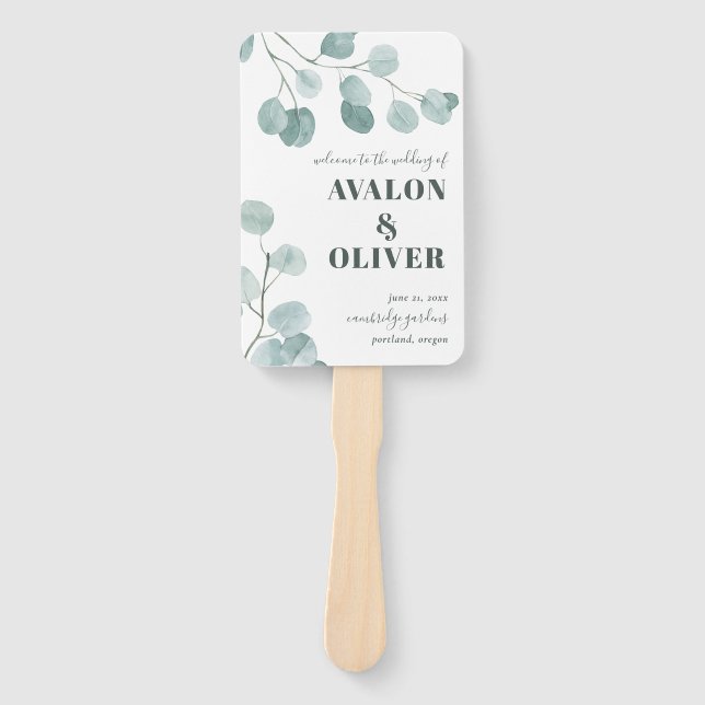 Éventail Mariage de Merci d'Eucalyptus en argent (Devant)