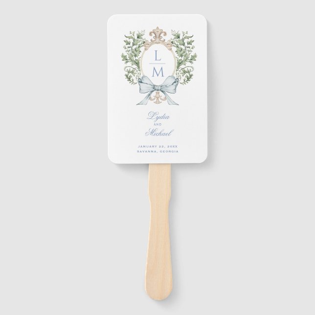 Éventail Mariage de monogramme de crête de feuille (Devant)