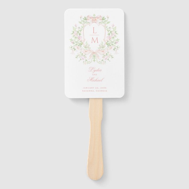 Éventail Mariage de monogramme de crête de feuille (Devant)