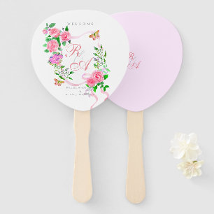 Éventail Mariage de monogramme rose rose