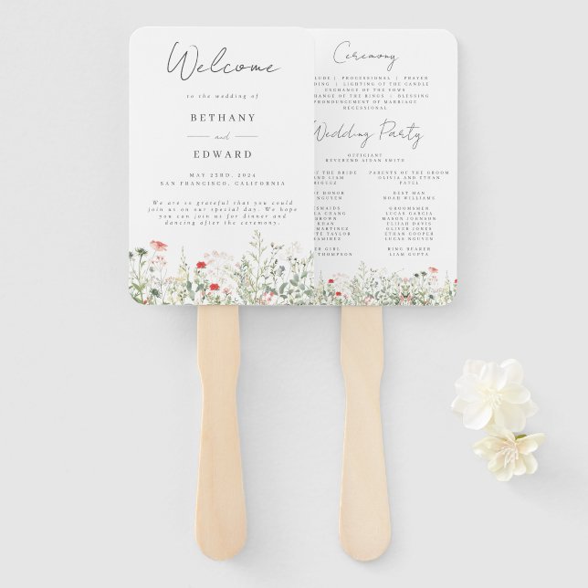 Éventail Mariage de prairie fleur sauvage (Devant et derrière)