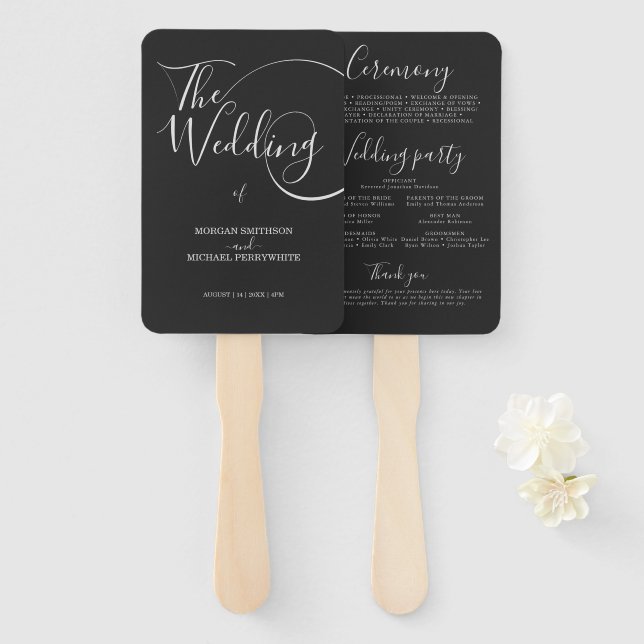 Éventail Mariage de typographie de script moderne minimalis (Devant et derrière)