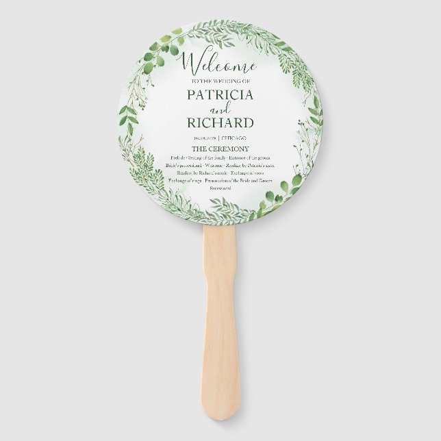 Éventail Mariage de verdure romantique programme rond de ma (Devant)