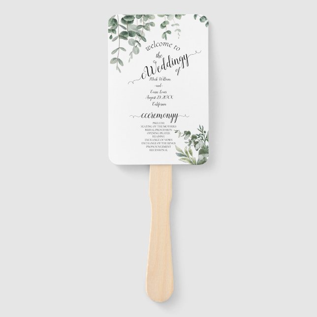 Éventail Mariage de verdure rustique d'eucalyptus  (Devant)