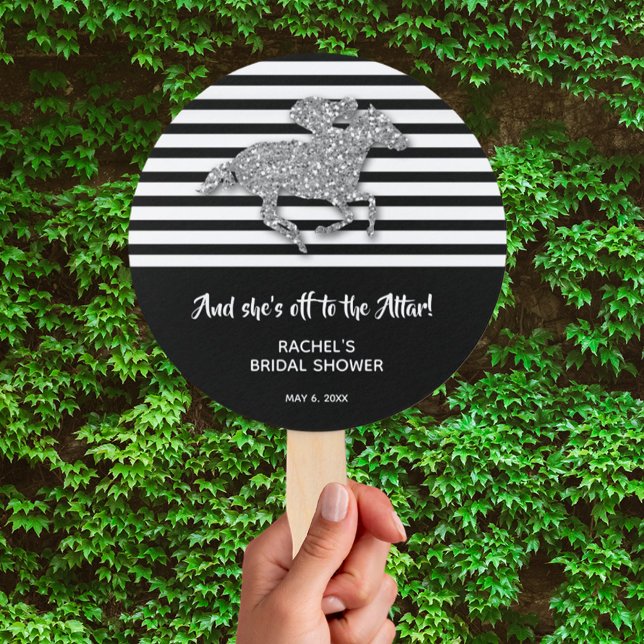 Éventail Mariage Derby Silver Racehorse Shower (Keep guests cool with this personalized hand fans.)