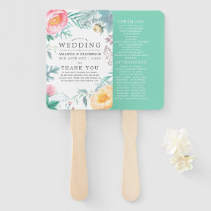Éventail Mariage d'été floral à la menthe tropicale