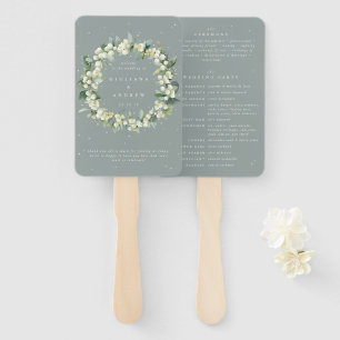 Éventail Mariage d'hiver Seafoam Green Snowberry+Eucalyptus