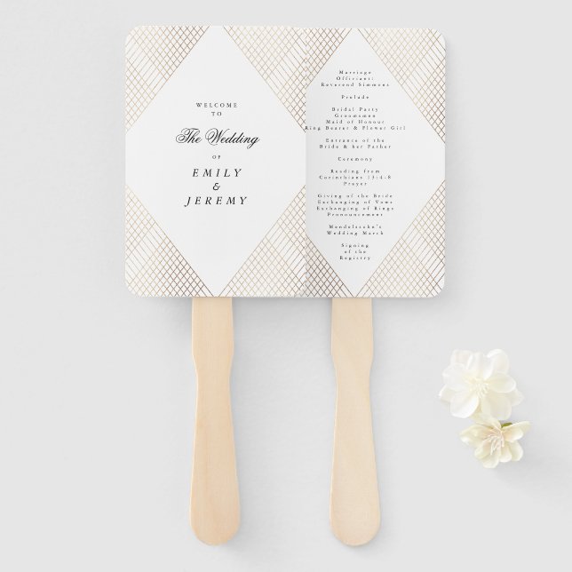 Éventail Mariage Diamond Géométrique White Gold Gatsby (Devant et derrière)