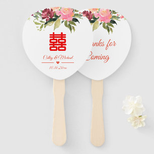 Éventail Mariage double bonheur fleur aquarelle