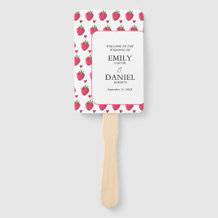 Éventail Mariage Élégant aux Fraises Blanches et Roses