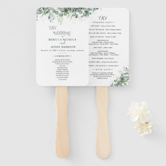 Éventail Mariage Élégant avec Verdure d'Eucalyptus