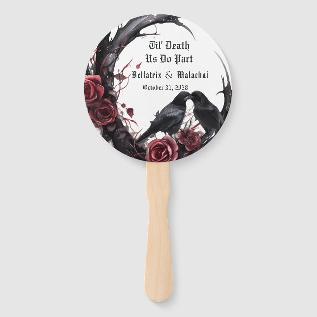 Éventail Mariage en rosewood corbeau gothique (Devant)