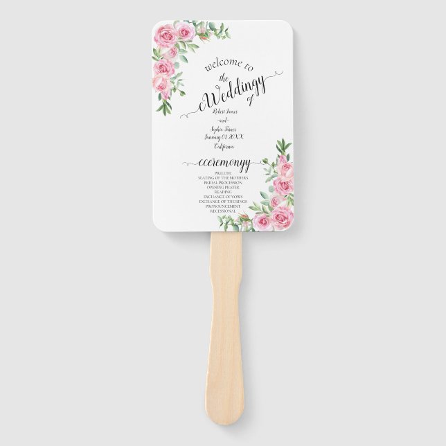 Éventail Mariage Fleur Rose Blush  (Devant)