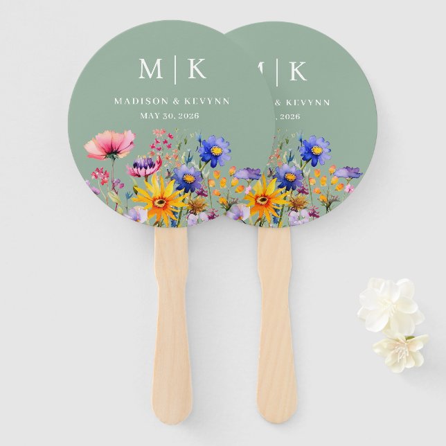 Éventail Mariage fleur sauvage (Devant et derrière)