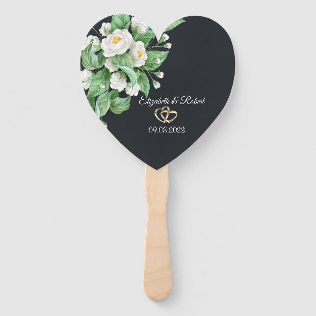 Éventail Mariage Fleurs Blanches (Devant)