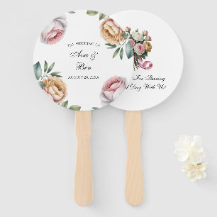 Éventail Mariage Floral aux Roses Fuschées et Ivoire