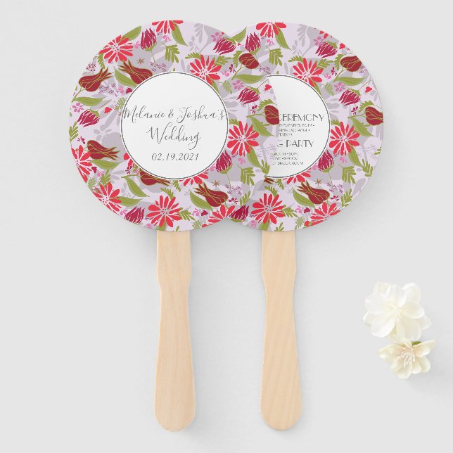 Éventail Mariage floral botanique tulipe rose verdure (Devant et derrière)