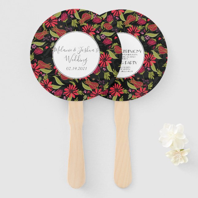 Éventail Mariage floral botanique tulipe rose verdure (Devant et derrière)