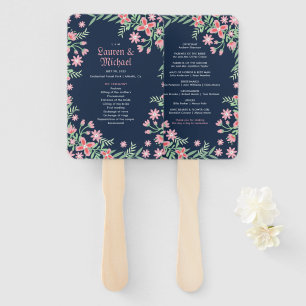 Éventail Mariage floral de printemps bleu bleu marine