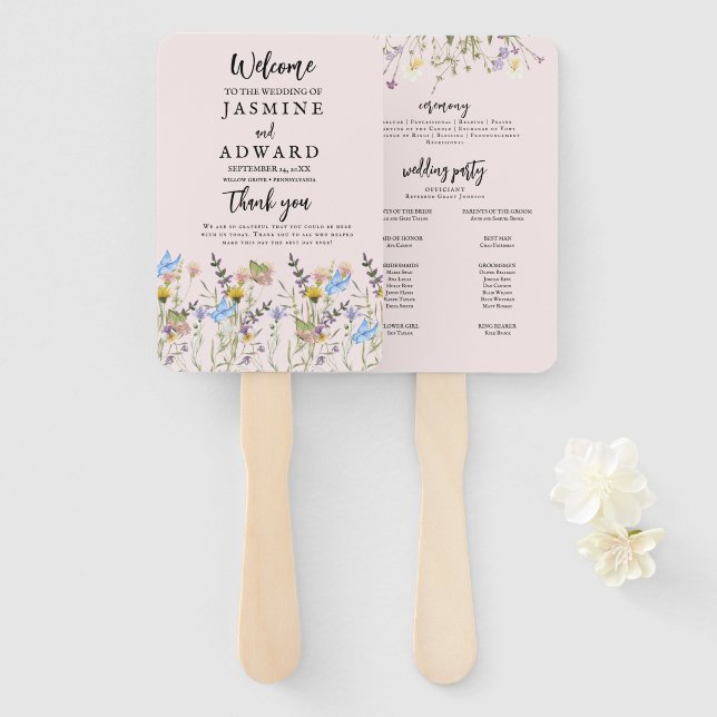 Éventail Mariage Floral Fleur de Champ Simple Moderne (Devant et derrière)