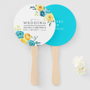 Éventail Mariage floral turquoise et jaune Favoriser