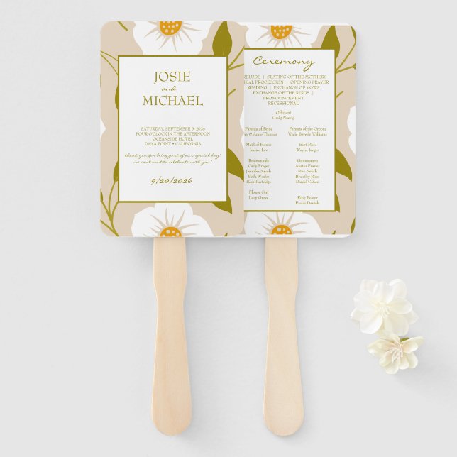 Éventail Mariage Floral Vert Olive (Devant et derrière)