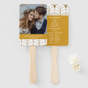 Éventail Mariage Géométrique Art Déco Gold White Gatsby