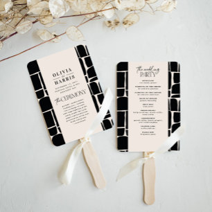 Éventail Mariage graphique moderne minimaliste noir et blan