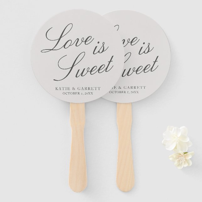 Éventail Mariage Gris Élégant Amour est Doux (Devant et derrière)