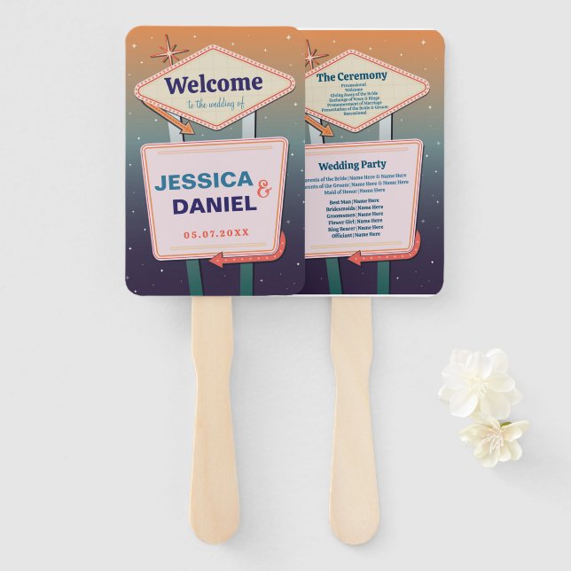 Éventail Mariage Hand Fan Las Vegas Programme Casino (Devant et derrière)