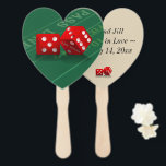 Éventail Mariage Heart Keepsaké - Las Vegas Dice on Craps<br><div class="desc">Red Dice avec le texte Las Vegas sur eux, mis sur un arrière - plan de table craps. Modifiez la couleur arrière - plan du côté arrière de ce ventilateur Mariage. Choisissez le style de police et la couleur de l'écriture pour le côté arrière, trouvez juste les mots justes pour...</div>